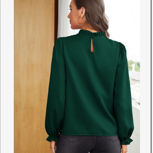 Boho Green Ruffle Frill Sleeve Office Work Top Blouse - Picture 3 of 15